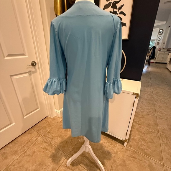 Ice Silk Blue Women's Dress ruffle sleeve dress. Size medium. - Picture 5 of 8